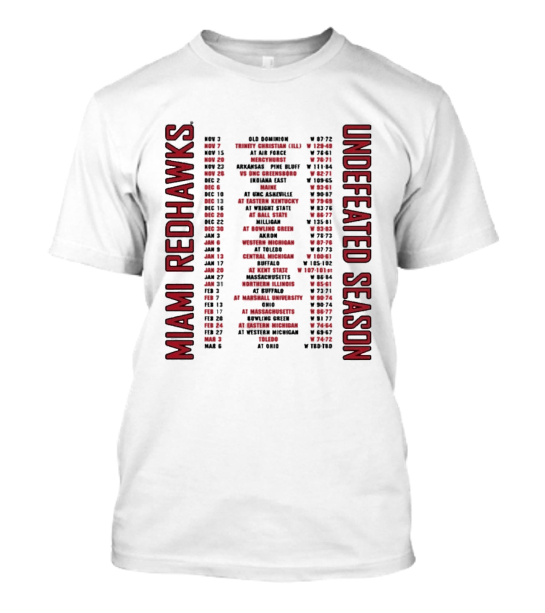Miami RedHawks 2026 Men's Basketball Undefeated Season Schedule Historic Wins T-Shirt