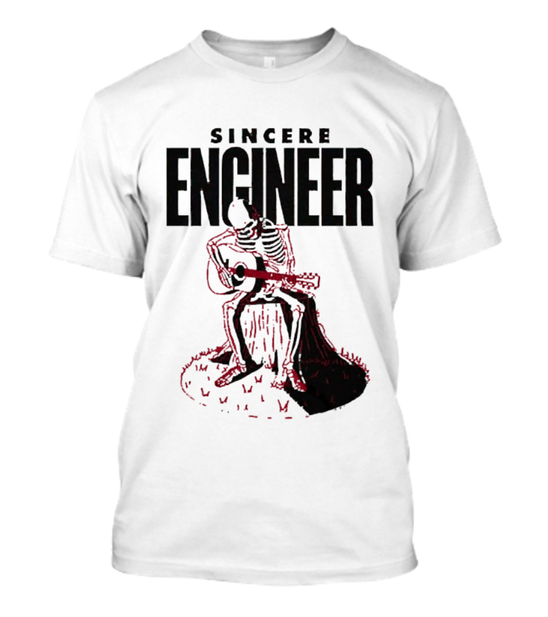 Sincere Engineer Skeleton Playing Guitar On Tree Stump T-Shirt