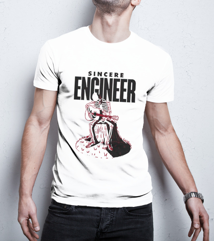 Sincere Engineer Skeleton Playing Guitar On Tree Stump T-Shirt
