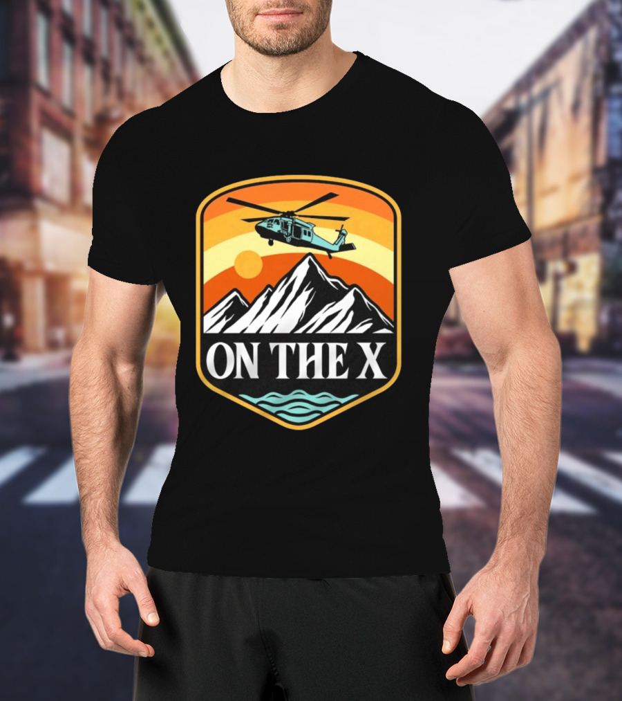 Otx Nation On The X Blackhawk Helicopter Mountain Sunset T-Shirt
