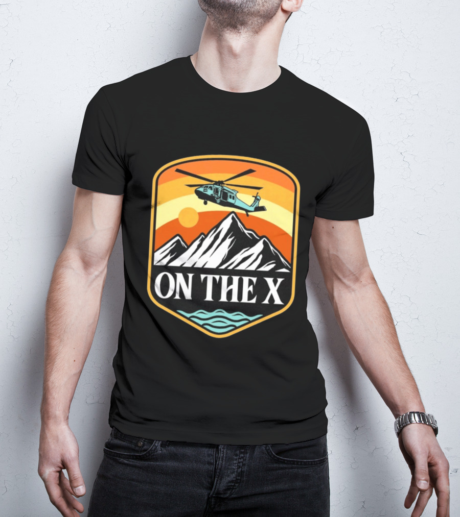 Otx Nation On The X Blackhawk Helicopter Mountain Sunset T-Shirt