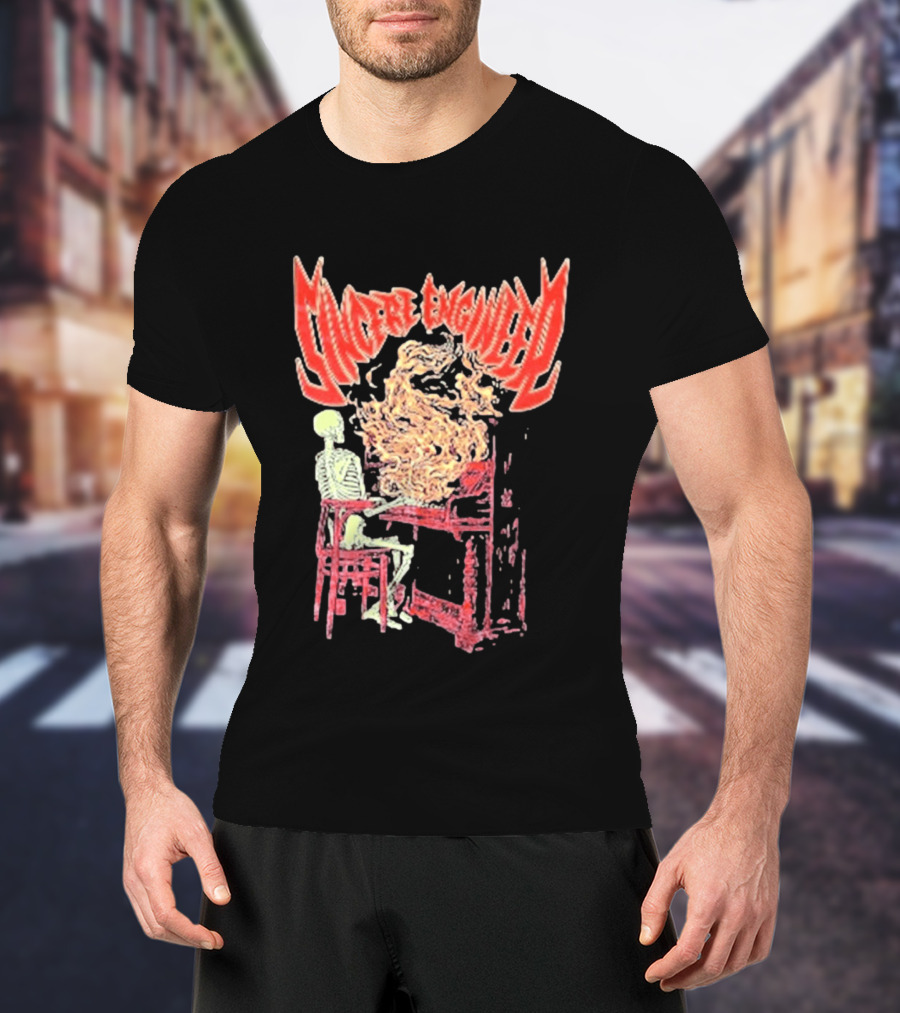 Sincere Engineer Skeleton With Flaming Piano T-Shirt
