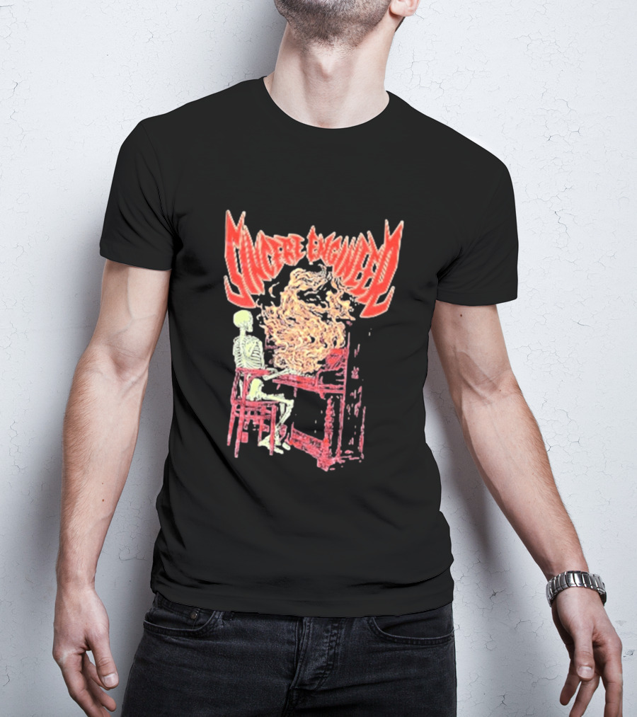 Sincere Engineer Skeleton With Flaming Piano T-Shirt