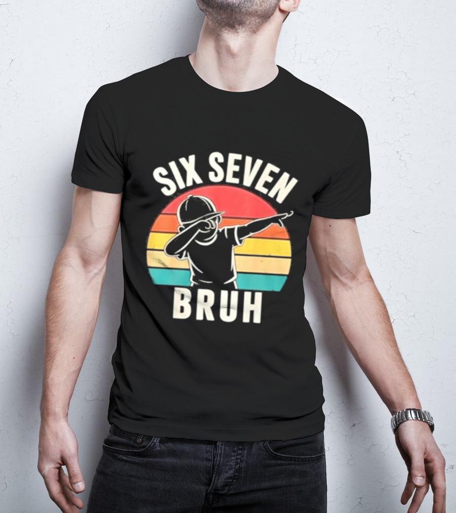 Six Seven Bruh Dabbing Retro Rainbow T-Shirt