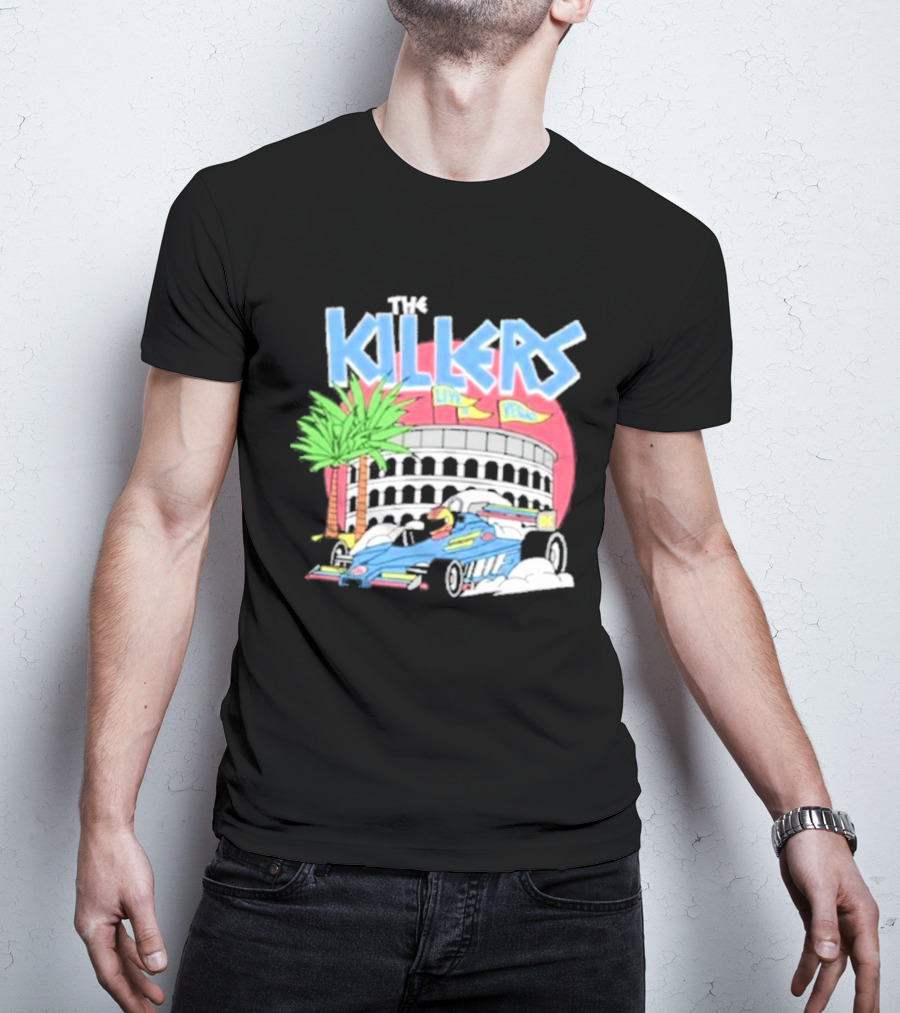The Killers Hot Fuss Palm Trees Race Car Stadium Scene T-Shirt