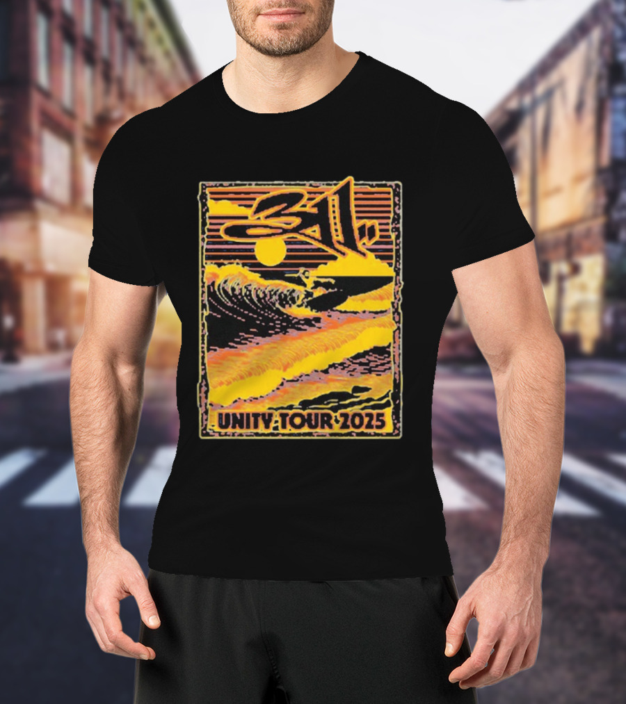 311 Unity Tour 2025 Surfer Wave Art With Sunset T-Shirt
