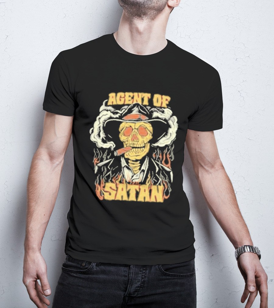 Agent Of Satan Flaming Skull With Cigar T-Shirt