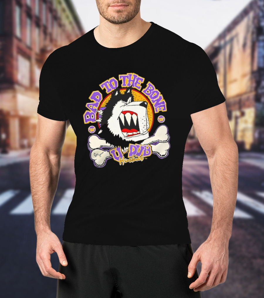 Bad To The Bone U Dub Washington Huskies Dog Bones 1991 T-Shirt