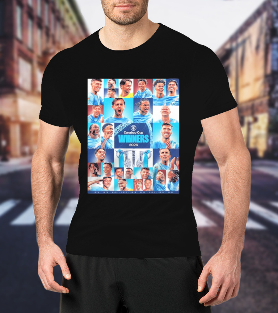 Manchester City 2026 Carabao Cup Winners Members Photo Collage T-Shirt