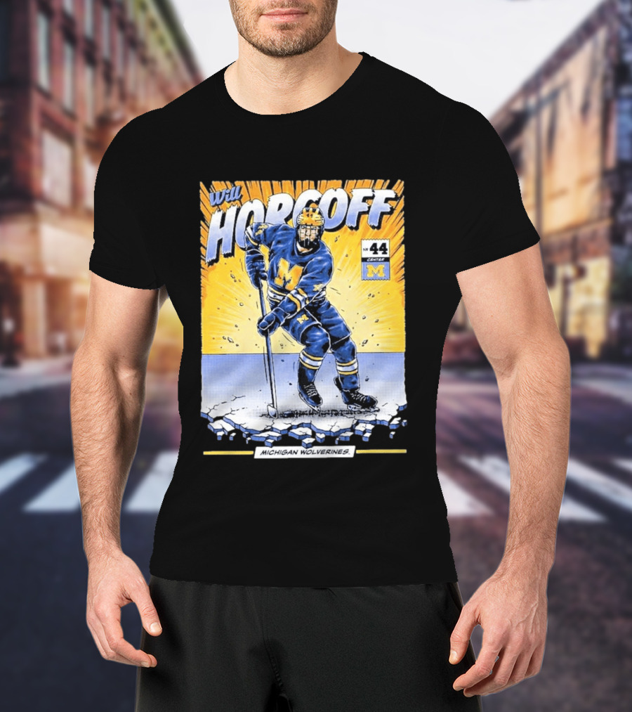 Michigan Wolverines Will Horcoff 44 Center Hockey Comic T-Shirt