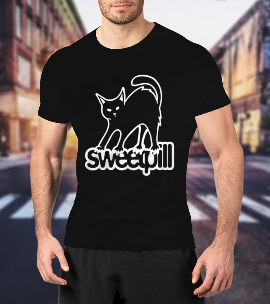 Sweet Pill Stretching Kitty Graphic Cat T-Shirt