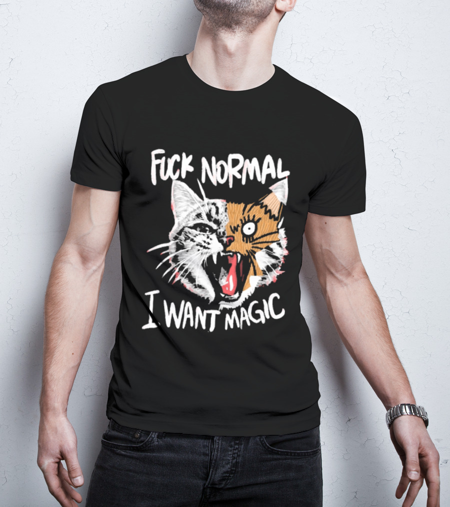 Fuck Normal I Want Magic Cat Cartoon T-Shirt