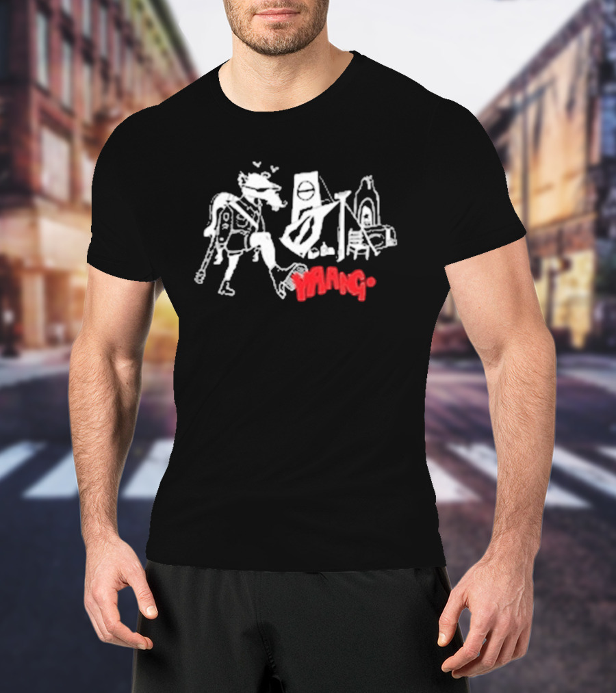Yaang Johnny Long Legs Sketch Red Text And Abstract Figures T-Shirt