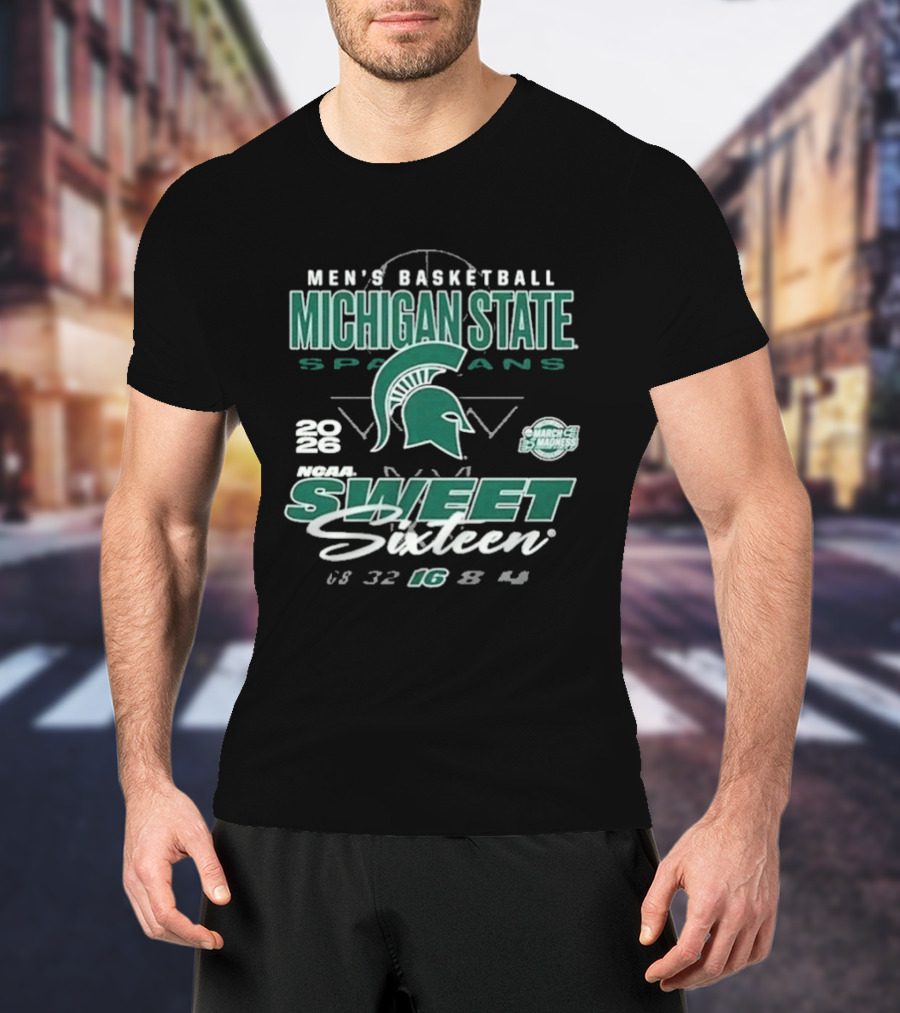 Michigan State Spartans Men's Basketball 2026 March Madness Sweet Sixteen 32 16 8 4 T-Shirt