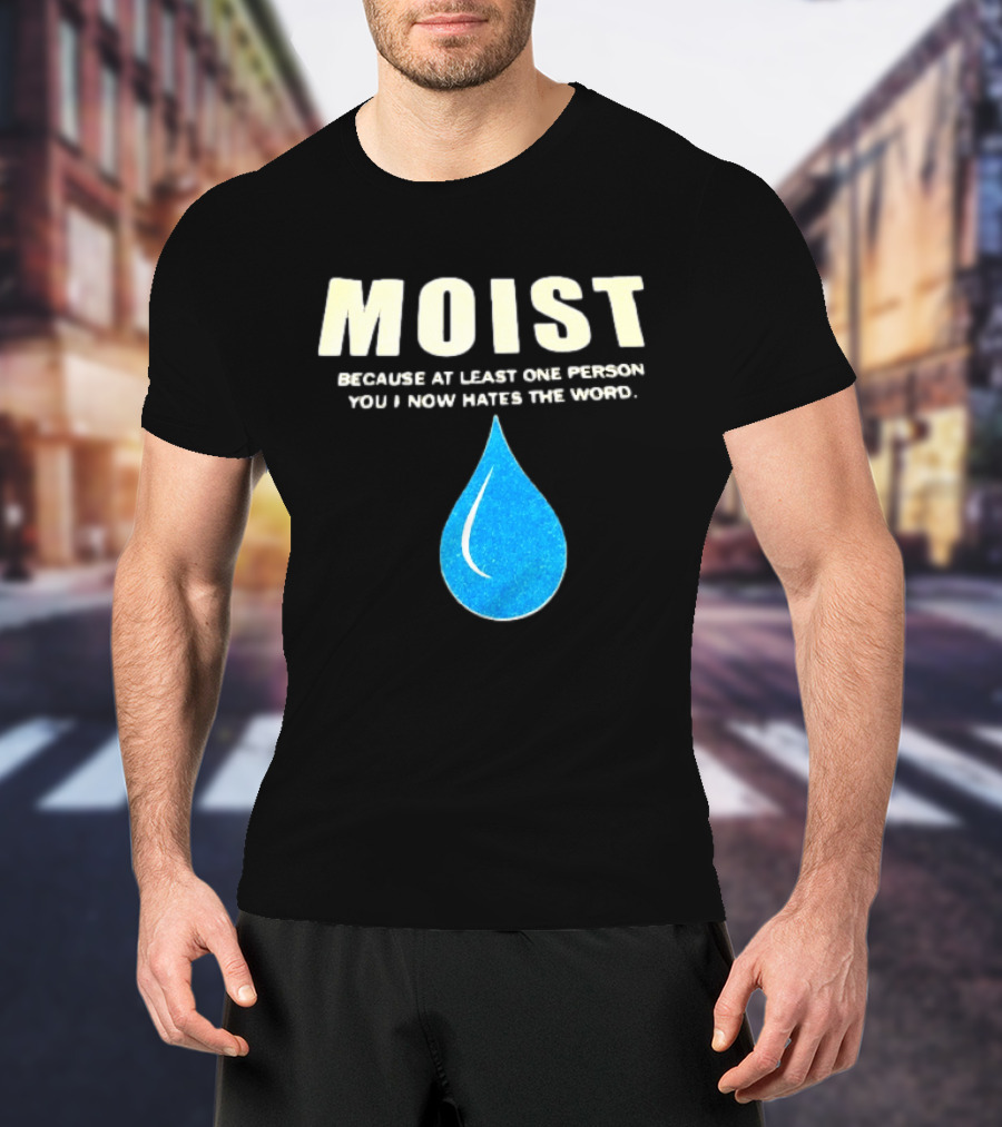 Moist Because At Least One Person You Know Hates The Word Blue Water Droplet T-Shirt