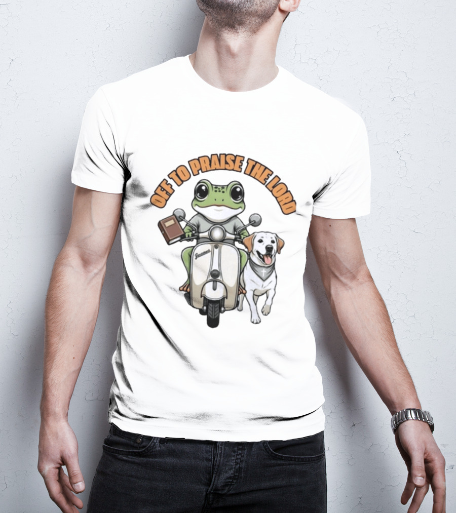 Off To Praise The Lord Frog Riding Scooter Labrador T-Shirt