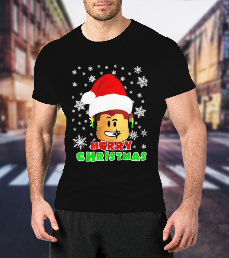 Roblox Merry Christmas Santa Hat Holiday Snowflakes T-Shirt