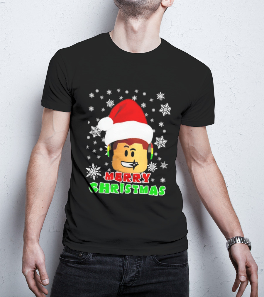 Roblox Merry Christmas Santa Hat Holiday Snowflakes T-Shirt