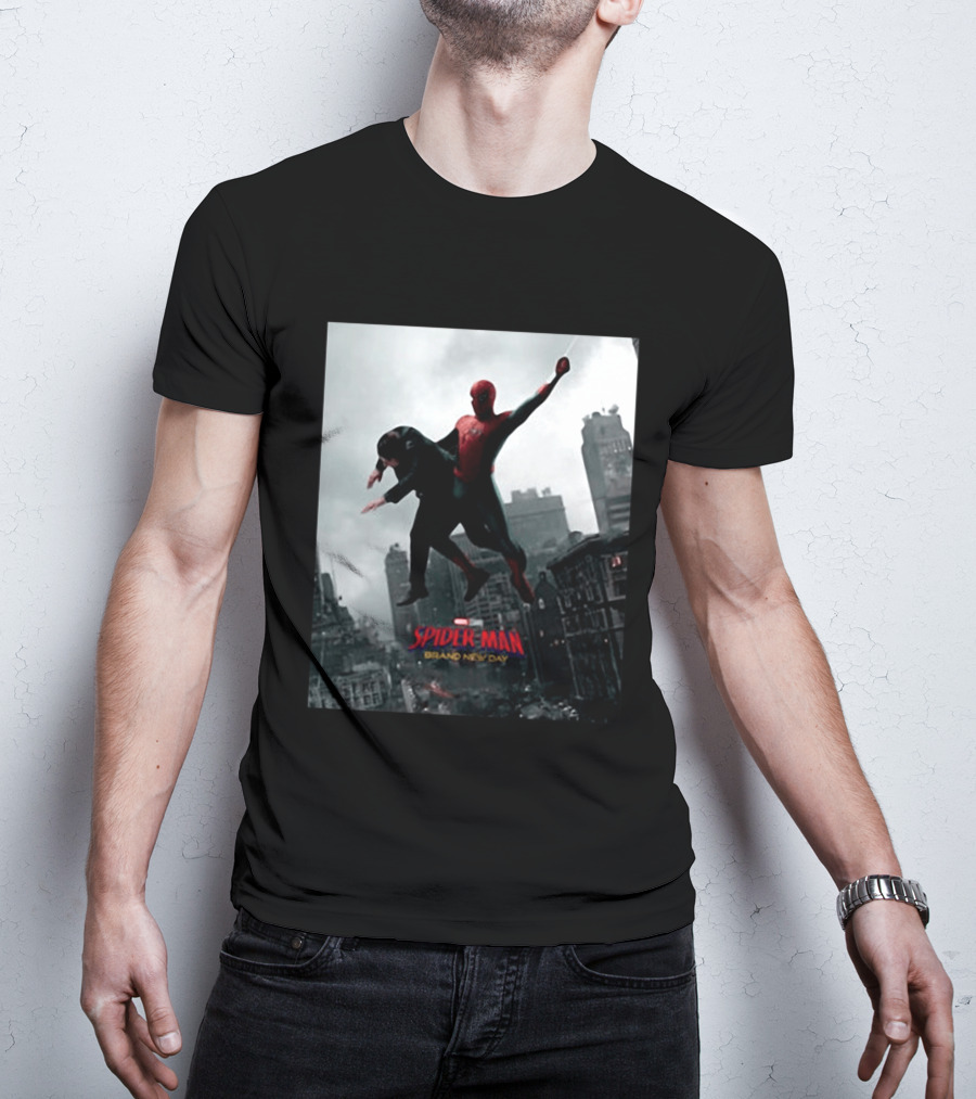 Spider Man Brand New Day Marvel Comic Scene Flying Over City Skyline T-Shirt