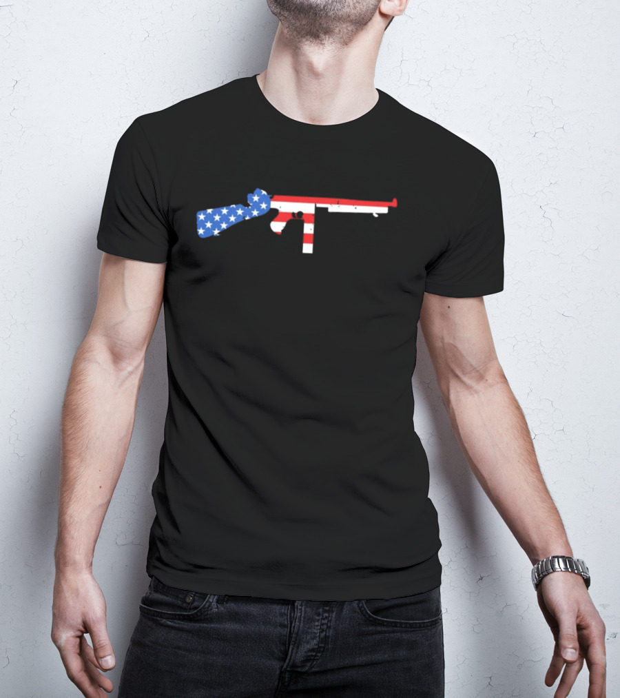 Thompson Gun American Flag Stars And Stripes T-Shirt