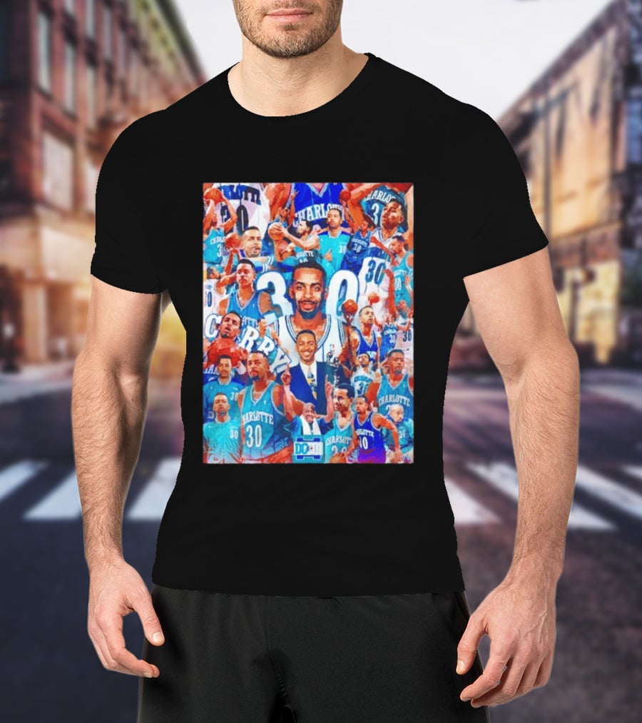 Dell Curry Charlotte Hornets 30 Jersey Collage Throwback T-Shirt