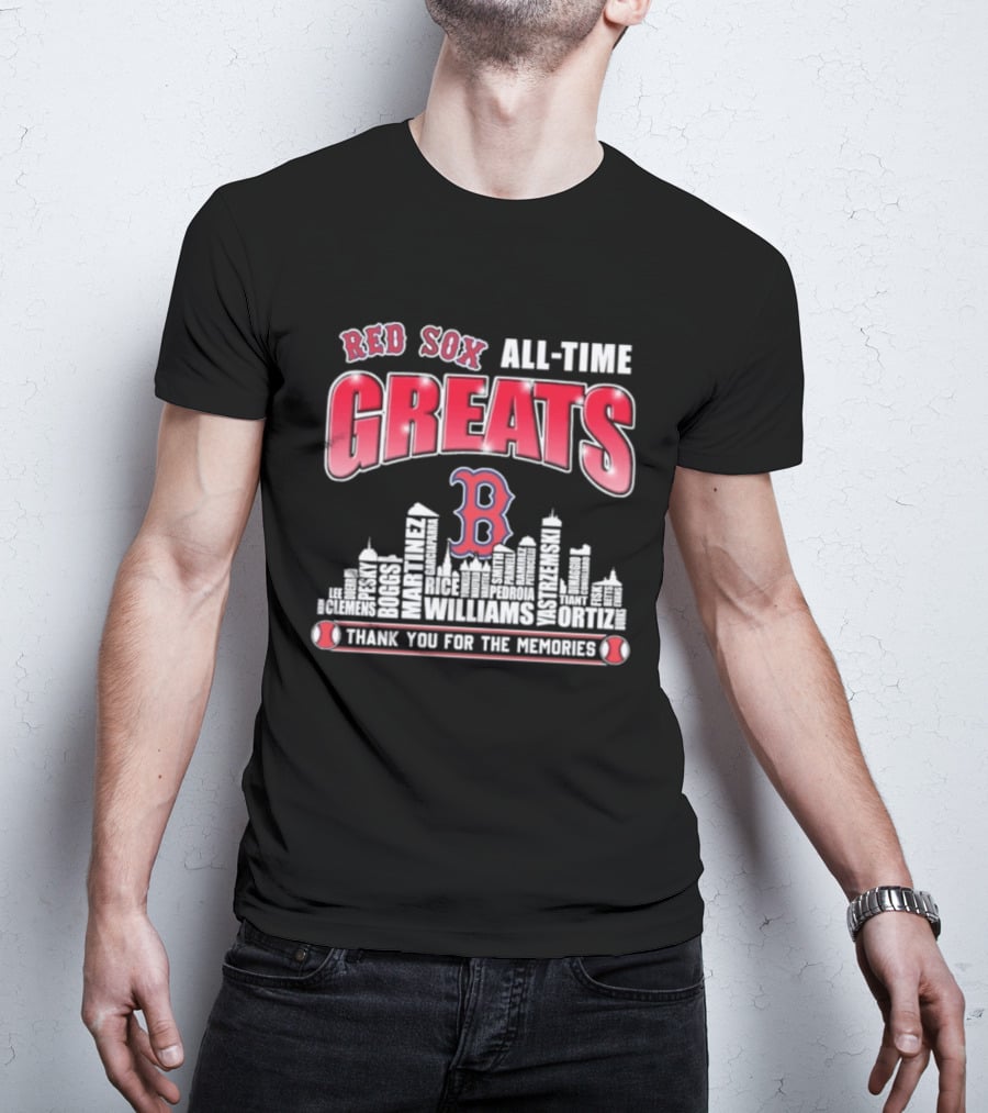 Red Sox All Time Greats Boston Skyline Williams Ortiz Thank You For The Memories T-Shirt