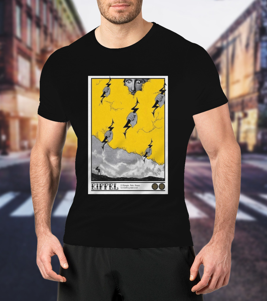 Eiffel L'Olympia Paris France Mar 24 2026 Lightning Cloud T-Shirt