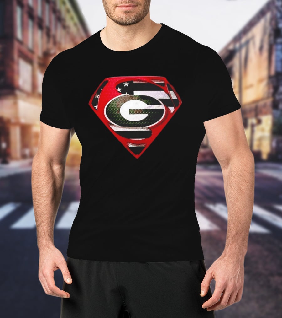Georgia Bulldogs Superman Logo Red American Flag Bulldog Nation T-Shirt