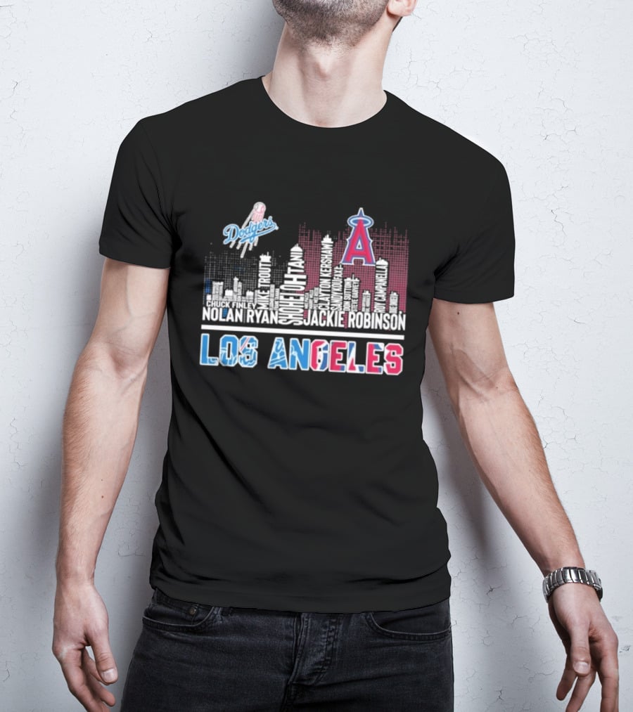 Los Angeles Dodgers Angels Skyline Typography City Baseball Fans T-Shirt