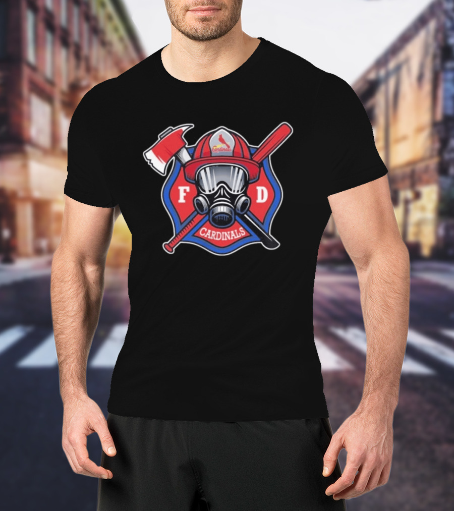 Cardinals FD Firefighter Helmet Axe And Bat T-Shirt