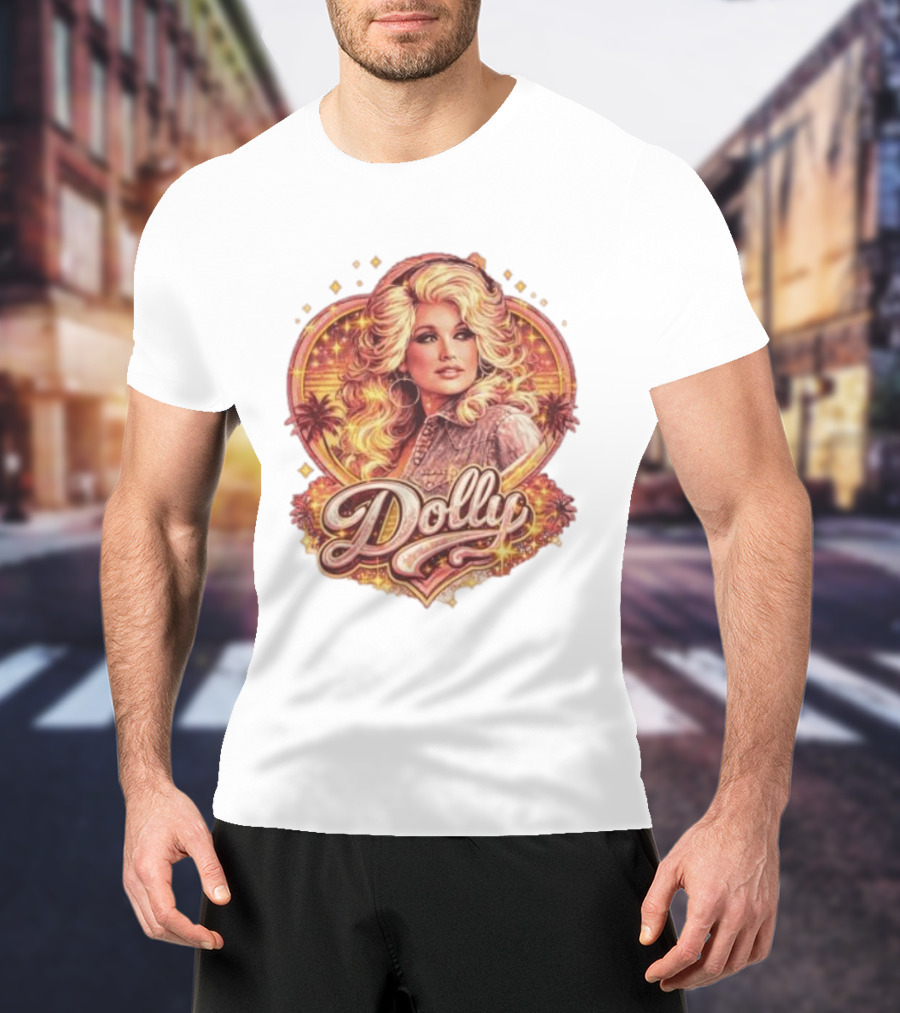 Dolly Parton Retro Vintage Style With Heart And Palm Trees T-Shirt