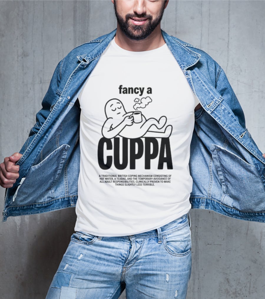 Fancy A Cuppa Relaxing Cartoon Holding Tea Cup T-Shirt