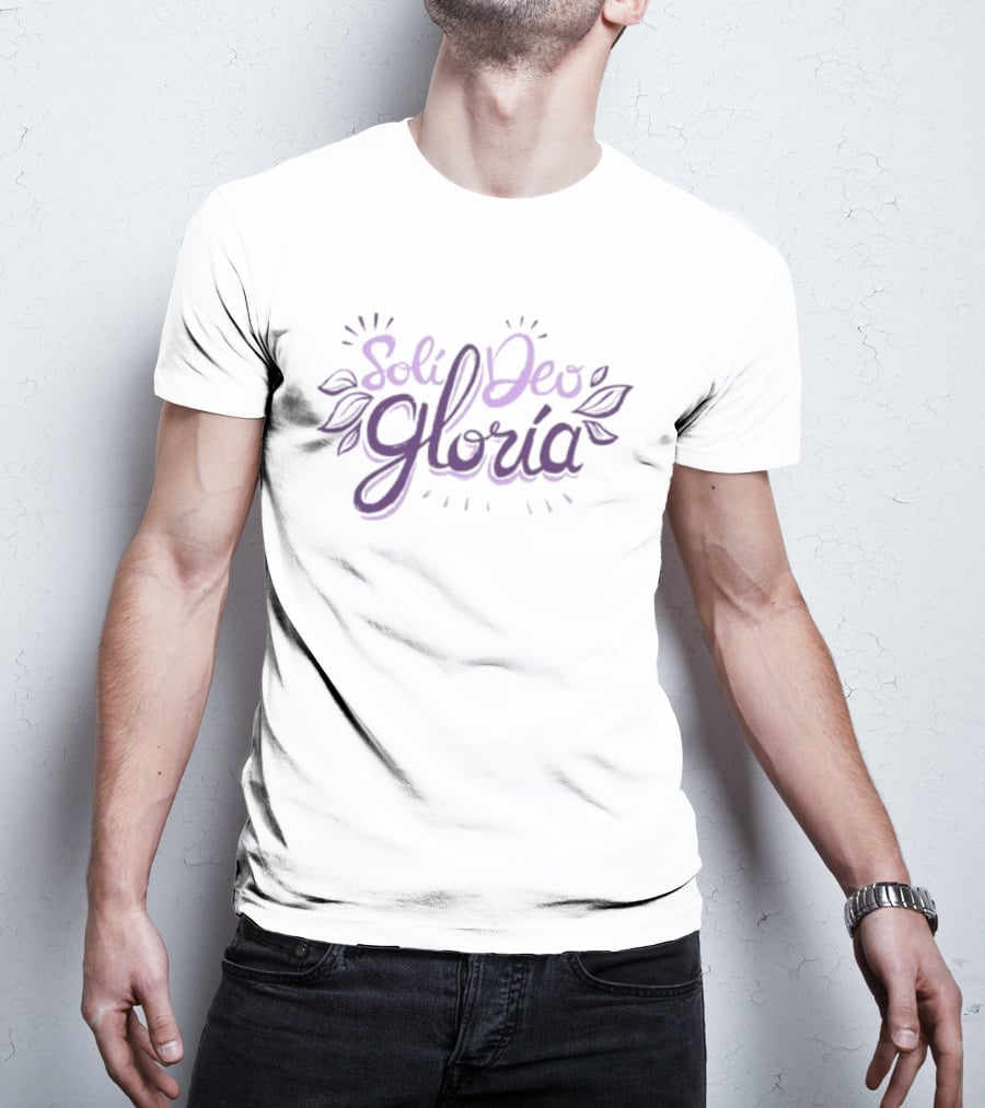 Soli Deo Gloria Purple Handwritten Script With Leaves T-Shirt