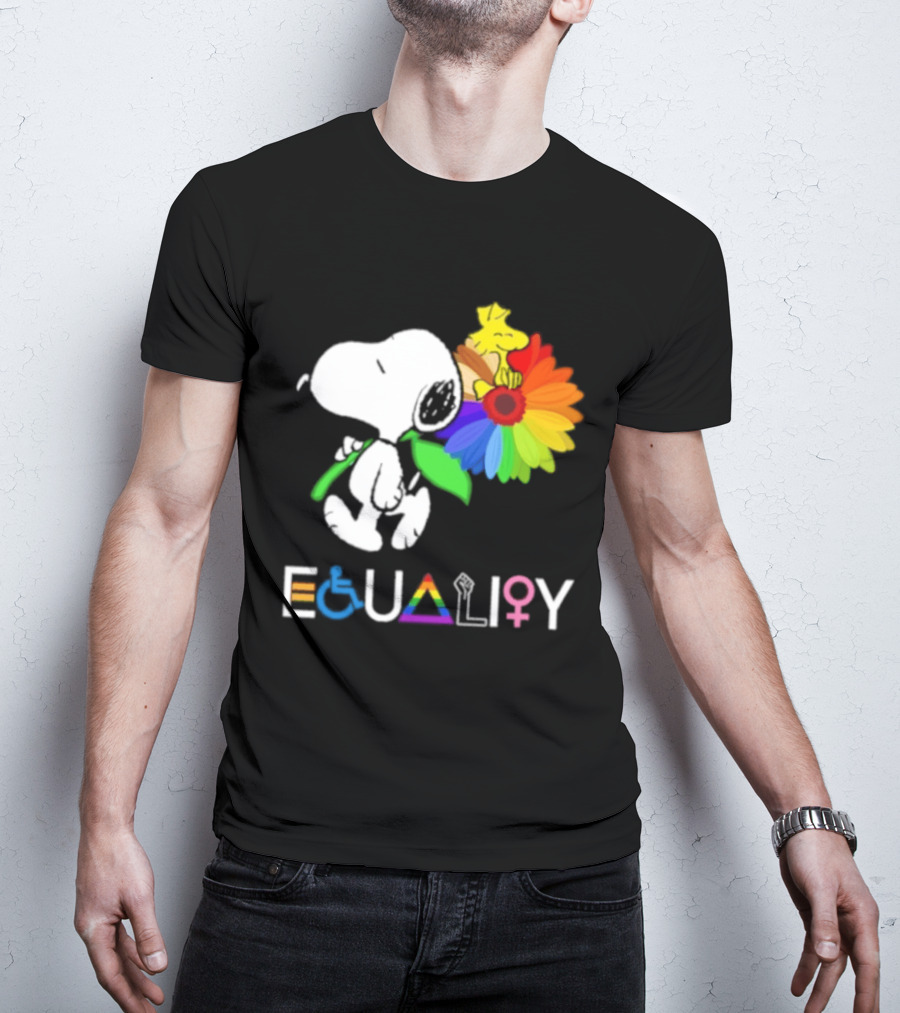 Snoopy Flower Equality Rainbow LGBTQ+ Inclusivity T-Shirt