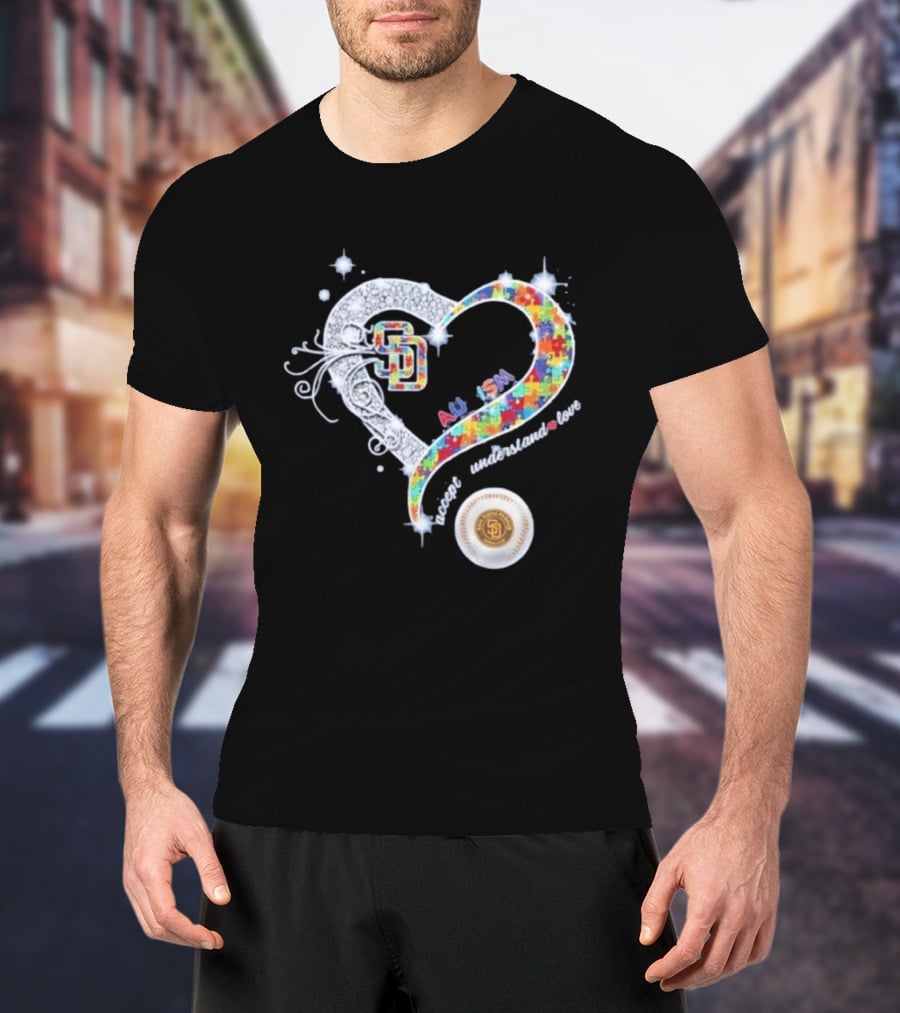 San Diego Baseball Heart Autism Accept Understand Love Puzzle T-Shirt