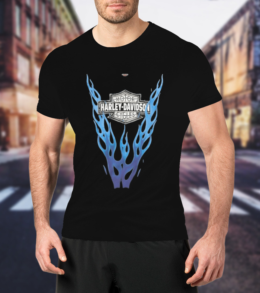 Harley Davidson Motorcycles Blue Flames T-Shirt