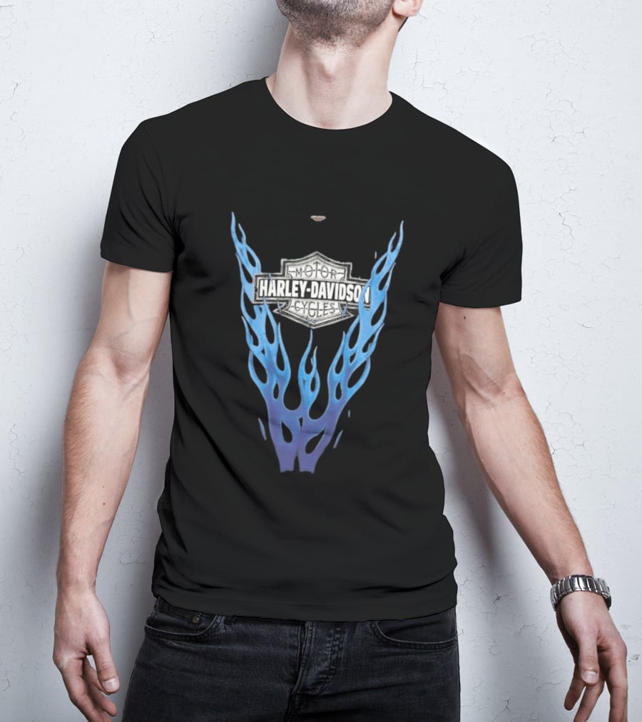 Harley Davidson Motorcycles Blue Flames T-Shirt