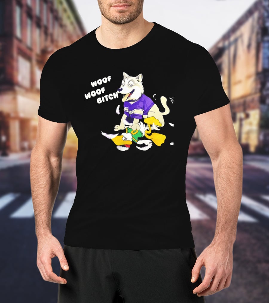 Washington Huskies Woof Woof Bitch Cartoon Mascot Scene T-Shirt