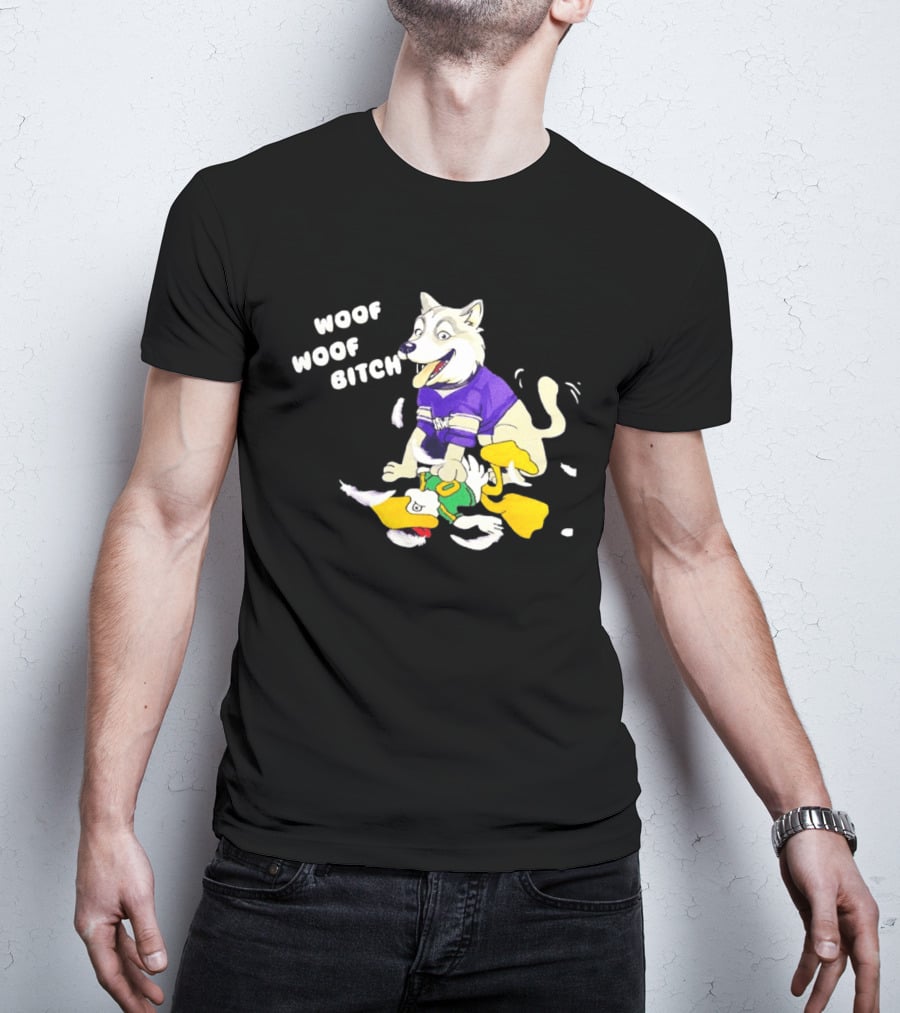 Washington Huskies Woof Woof Bitch Cartoon Mascot Scene T-Shirt