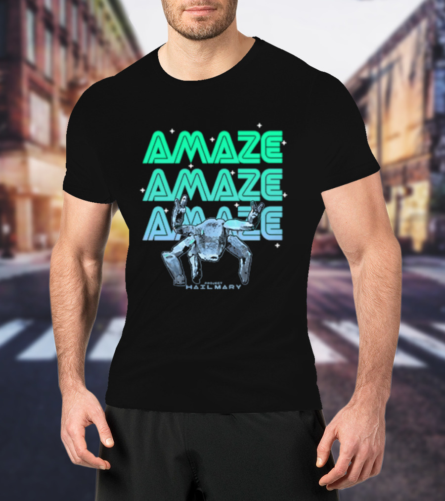Amaze Amaze Amaze Project Hail Mary Rocky Alien Neon T-Shirt