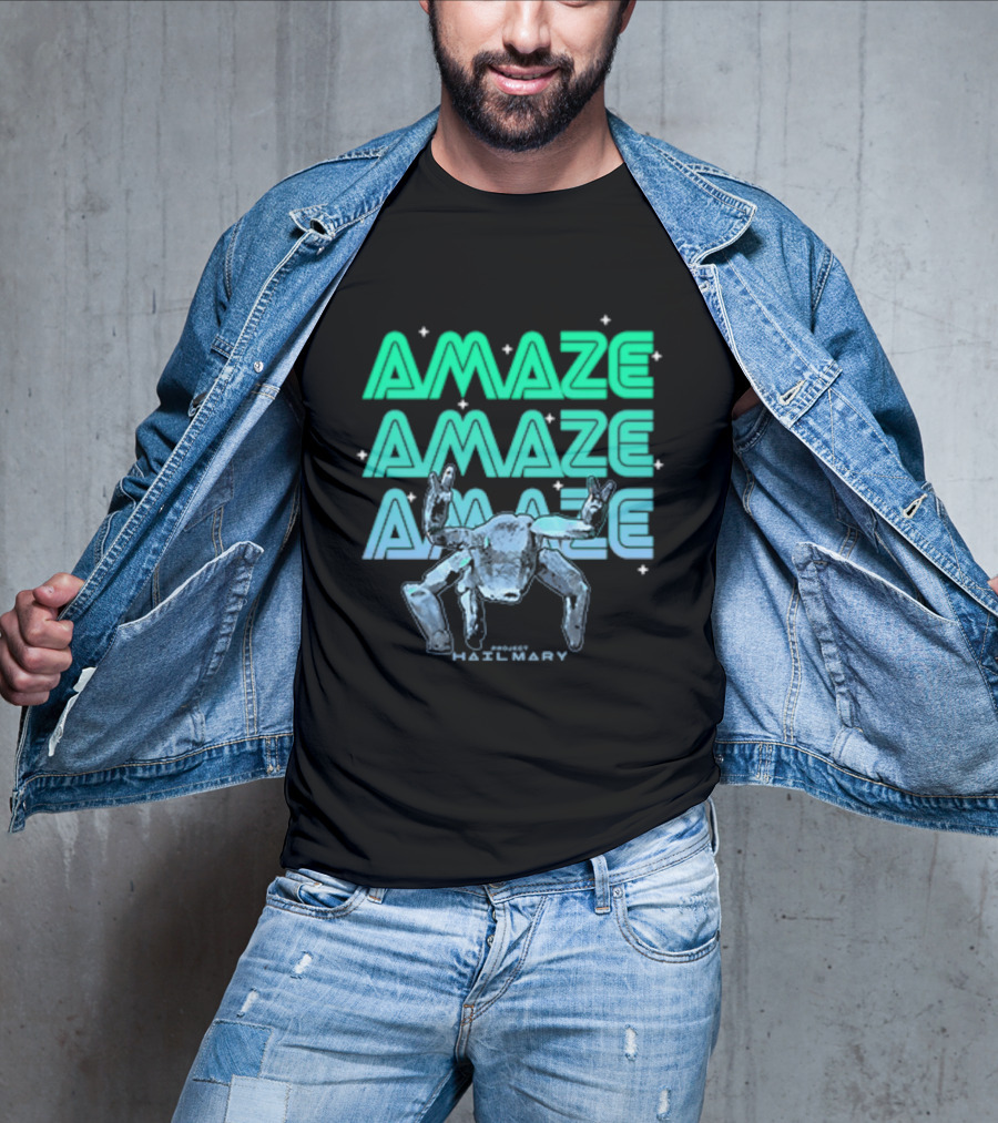 Amaze Amaze Amaze Project Hail Mary Rocky Alien Neon T-Shirt