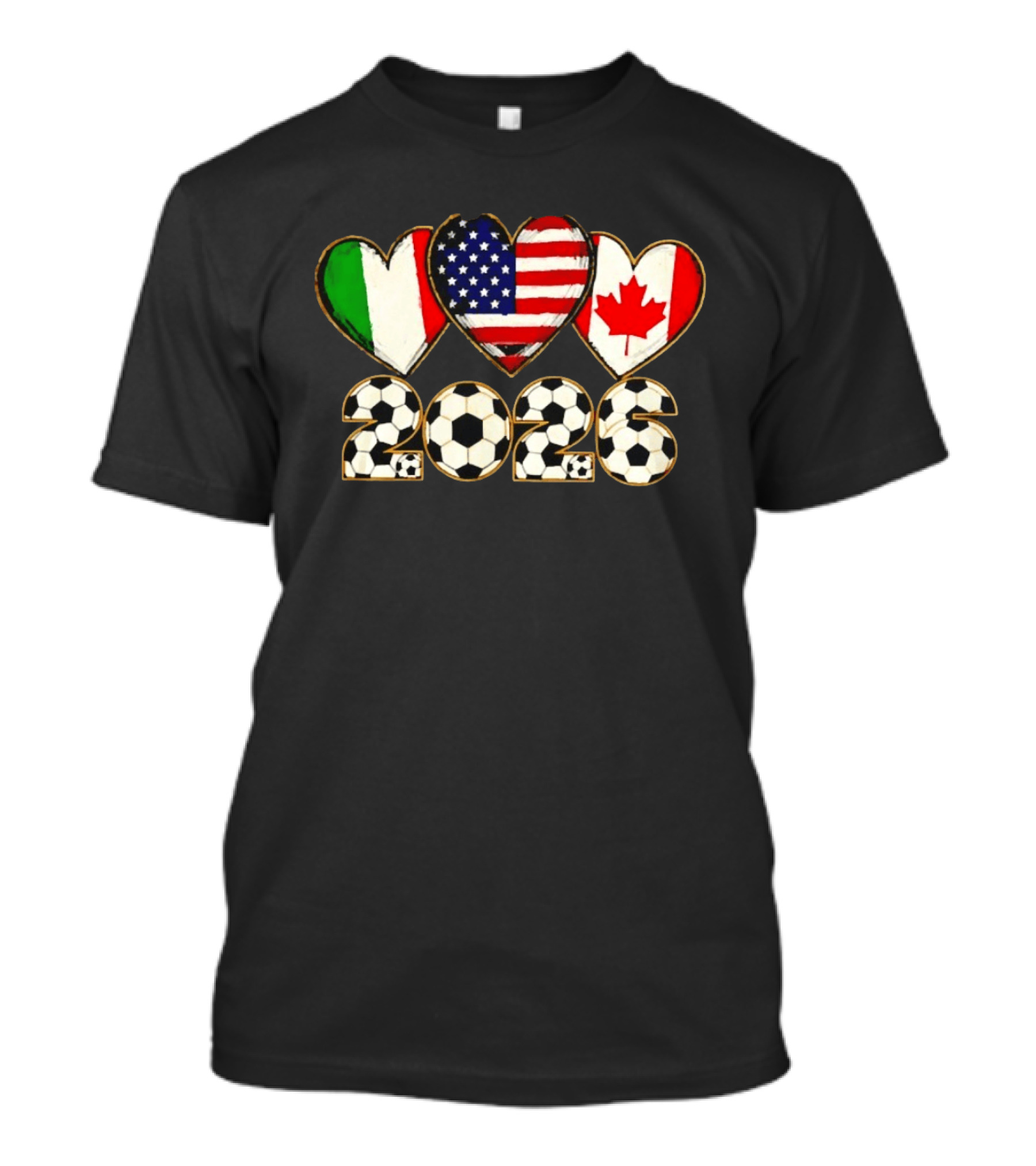 Italy USA Canada Flag Heart 2026 Soccer Balls T-Shirt