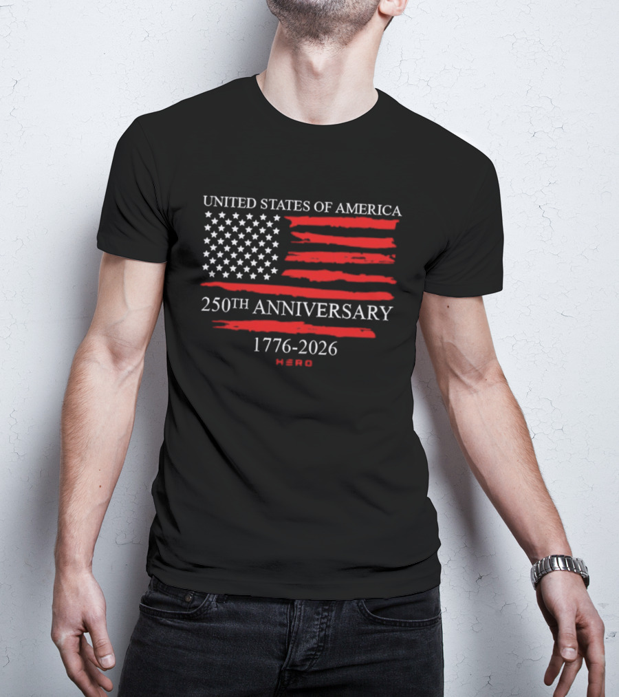 United States Of America 250th Anniversary 1776 2026 With US Flag Hero T-Shirt