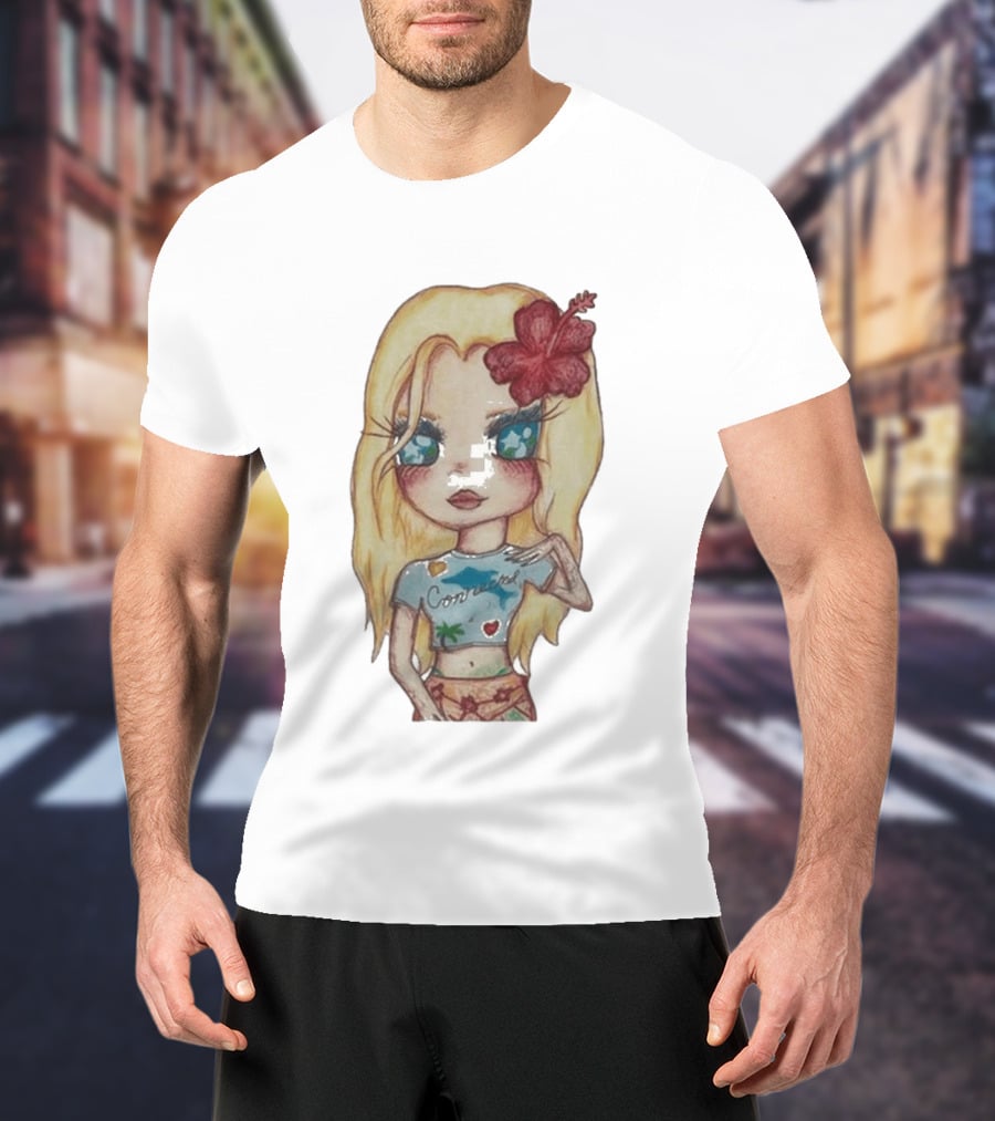 Zara Larsson Midnight Sun Tour 2025 Cartoon Illustration With Blonde Girl And Red Flower T-Shirt