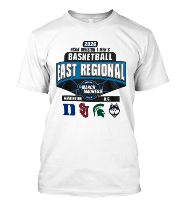 2026 NCAA Division I Men's Basketball Sweet Sixteen East Regional March Madness Duke St. John's Michigan State UConn Logos T-Shirt