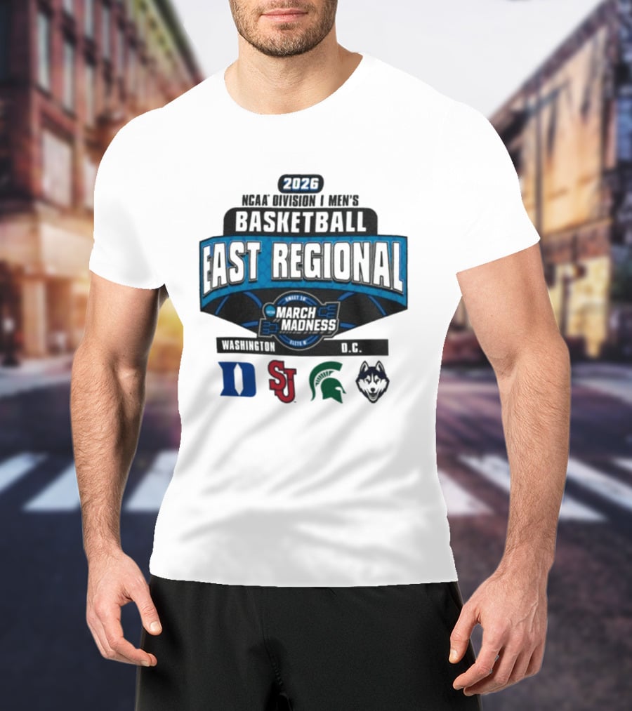 2026 NCAA Division I Men's Basketball Sweet Sixteen East Regional March Madness Duke St. John's Michigan State UConn Logos T-Shirt