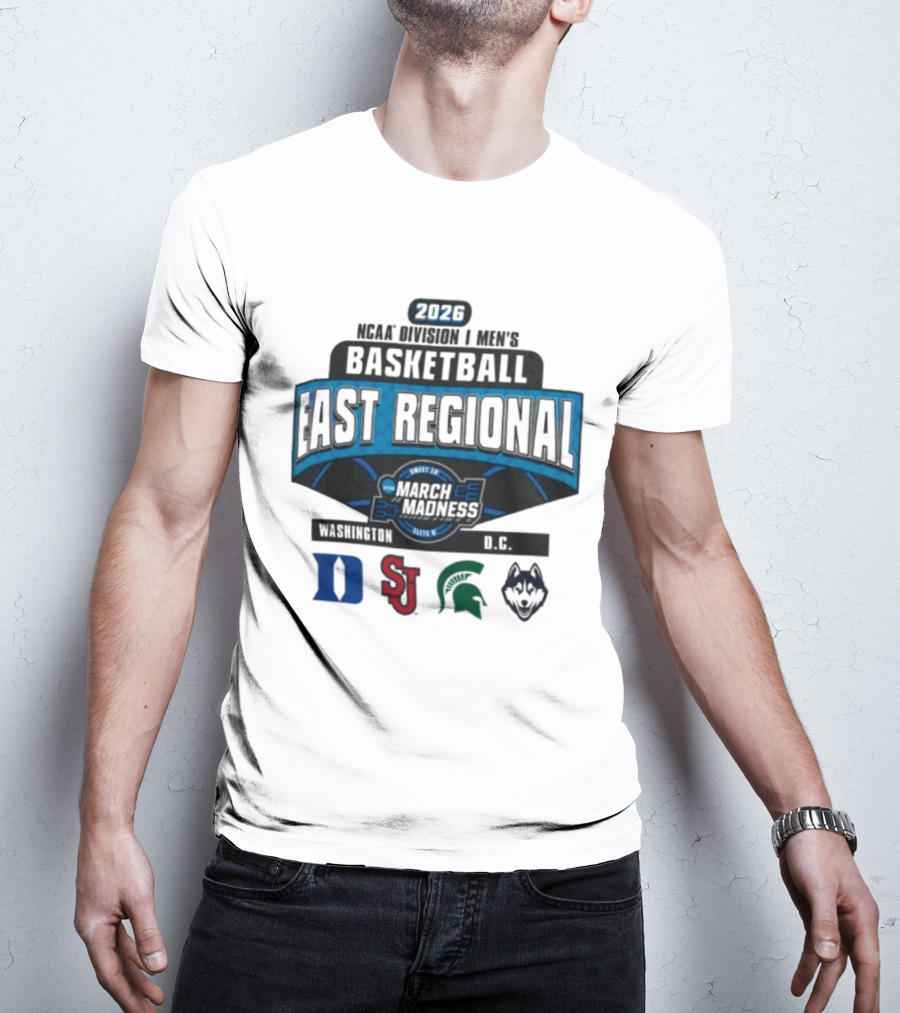 2026 NCAA Division I Men's Basketball Sweet Sixteen East Regional March Madness Duke St. John's Michigan State UConn Logos T-Shirt