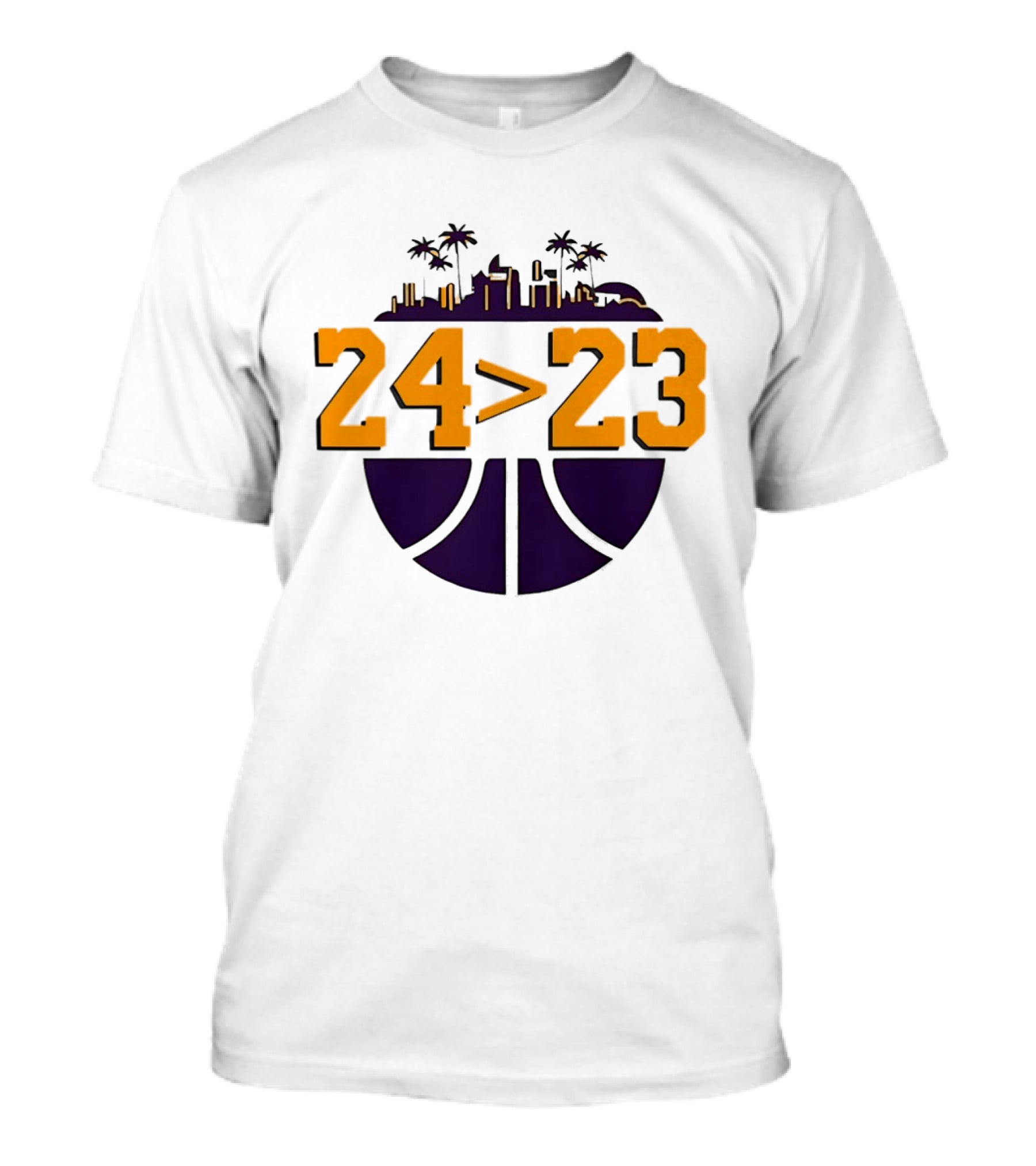 Kobe Bryant LeBron James 24 Greater Than 23 Basketball Skyline T-Shirt