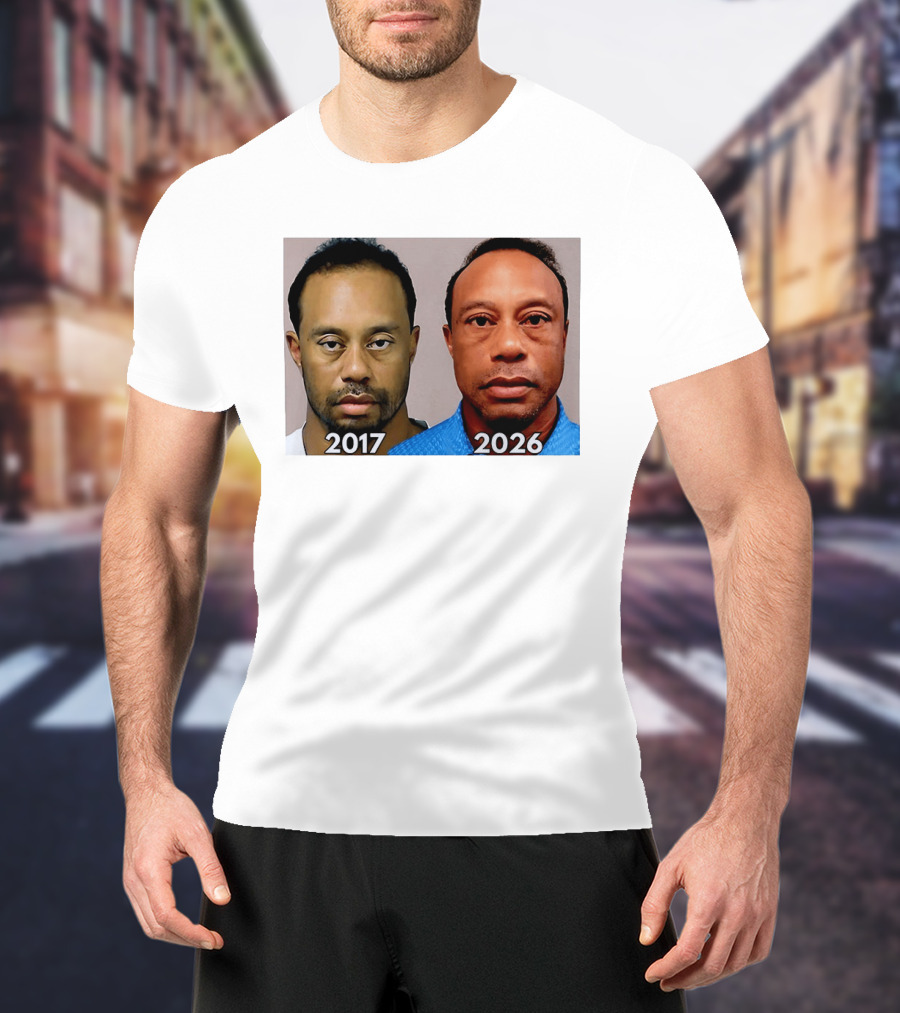 Tiger Woods Shot 2017 And 2026 Comparison T-Shirt
