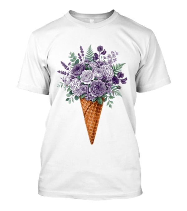 Floral Ice Cream Cone Plant Bouquet T-Shirt